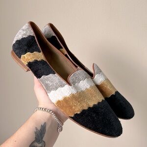 Ramón Tenza Striped Leather and Textured Fabric Slip On Loafer